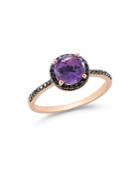 Amethyst And Black Diamond Halo Statement Ring In 14k Rose Gold