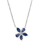 Sapphire And Diamond Flower Pendant Necklace In 14k White Gold, 16 - 100% Exclusive