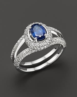 Sapphire And Diamond Oval Ring In 14k White Gold