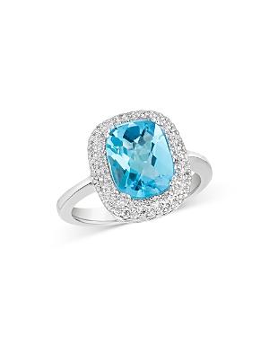 Bloomingdale's Blue Topaz & Diamond Classic Halo Ring In 14k White Gold - 100% Exclusive