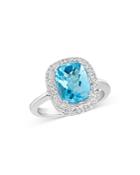 Bloomingdale's Blue Topaz & Diamond Classic Halo Ring In 14k White Gold - 100% Exclusive