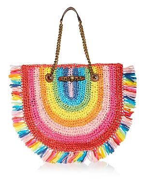 Kurt Geiger London Chelsea Rainbow Stripe Raffia Tote
