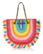 Kurt Geiger London Chelsea Rainbow Stripe Raffia Tote