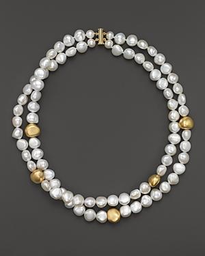Double Strand Cultured Freshwater Pearl Necklace In 18k Yellow Gold, 16