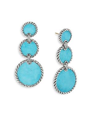 David Yurman Sterling Silver Dy Elements Triple Drop Earrings With Turquoise & Diamonds