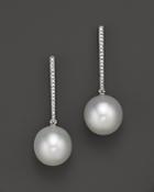 Cultured White South Sea Pearl Earrings With Diamonds In 14k White Gold, 12mm