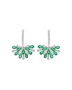 Hueb 18k White Gold Botanica Emerald & Diamond Drop Earrings