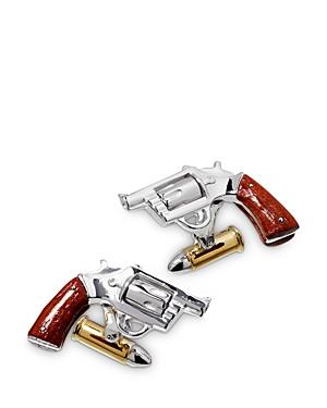 Jan Leslie Handmade Sterling Silver, 24k Vermeil & Wood Revolver Cufflinks