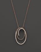 Brown And White Diamond Oval Pendant Necklace In 14k Rose Gold And Black Rhodium, .60 Ct. T.w.