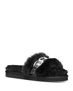 Michael Michael Kors Women's Scarlett Chain Detail Faux Fur Slippers
