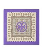 Tory Burch Indienne Scalloped Canvas Silk Square Scarf