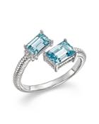 Judith Ripka Sterling Silver Lafayette Bypass Ring With Sky Blue Crystal