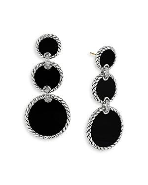David Yurman Sterling Silver Dy Elements Triple Drop Earrings With Black Onyx & Diamonds