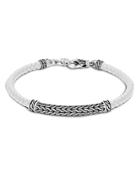John Hardy Sterling Silver & White Leather Classic Chain Lined Flex Bracelet