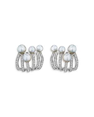 Hueb 18k White Gold Spectrum Diamond And Cultured Freshwater Pearl Earrings