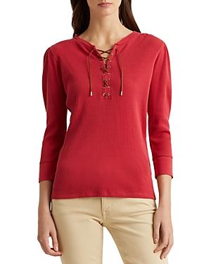 Lauren Ralph Lauren Lace-up Waffle-knit Top