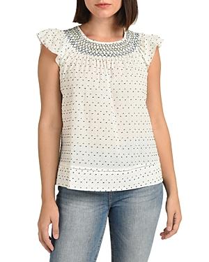 Daniel Rainn Cotton Clip Dot Smocked Top