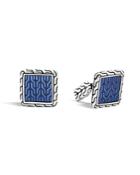 John Hardy Classic Chain Sterling Silver Enamel Square Cufflinks With Transparent Blue Enamel
