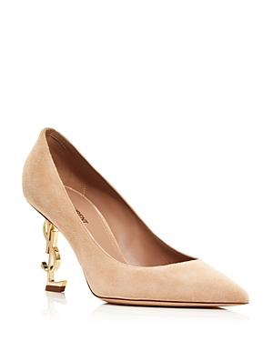 Saint Laurent Women's Opyum Suede Mid Heel Pumps