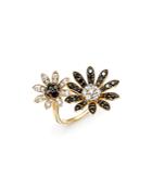 Bloomingdale's Black & White Diamond Flower Open Ring In 14k Yellow Gold - 100% Exclusive
