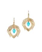 Annette Ferdinandsen Design 14k Yellow Gold Turquoise Bead Peacock Drop Earrings