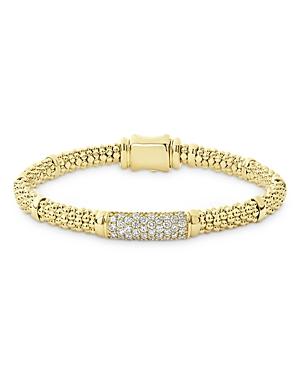 Lagos 18k Yellow Gold Caviar Bracelet With Diamonds