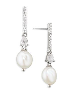 Nadri Lucca Cubic Zirconia & Keshi Pearl Drop Earrings In Rhodium Plate