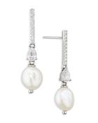 Nadri Lucca Cubic Zirconia & Keshi Pearl Drop Earrings In Rhodium Plate