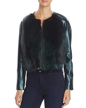Elie Tahari Maybelle Fox Fur Metallic Leather Jacket