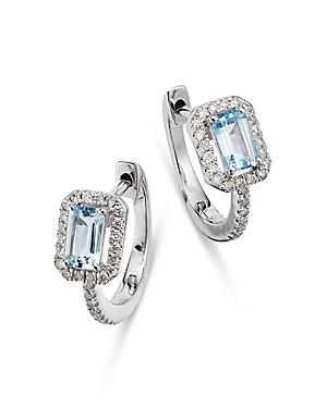 Bloomingdale's Aquamarine & Diamond Hoop Earrings In 14k White Gold - 100% Exclusive