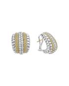 Lagos 18k Gold And Sterling Silver Diamond Lux Curved Huggie Hoop Earrings