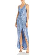 Aqua Sequined Wrap Front Gown - 100% Exclusive