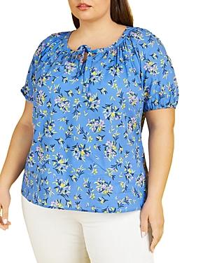 Daniel Rainn Plus Floral Print Puff Sleeve Top
