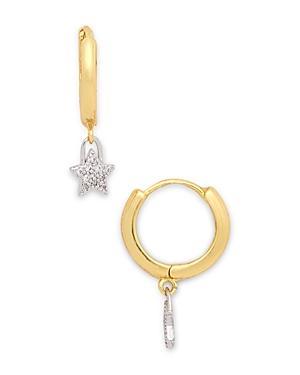 Argento Vivo Two Tone Pave Star Hoop Drop Earrings