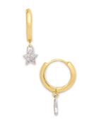 Argento Vivo Two Tone Pave Star Hoop Drop Earrings