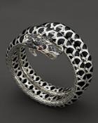 John Hardy Naga Sterling Silver And Black Enamel Lava Double Coil Bracelet With Black Sapphire And African Ruby Eyes
