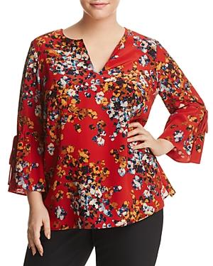 Lafayette 148 New York Plus Sela Floral Print Silk Blouse