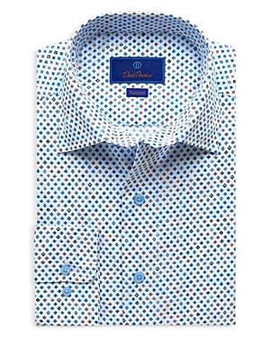 David Donahue Fusion Cotton Medallion Print Trim Fit Dress Shirt