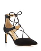 Sam Edelman Taylor Mixed Media Pointed Toe Lace Up Pumps