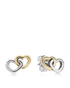 Pandora Stud Earrings - Sterling Silver & 14k Gold Heart To Heart