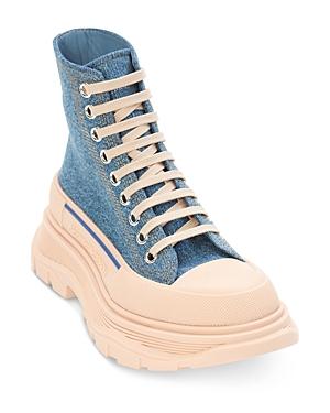 Alexander Mcqueen Women's Tread Slick Denim Platform Booties