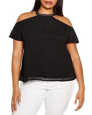 Belldini Plus Clip Dot Chiffon Off The Shoulder Top