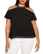 Belldini Plus Clip Dot Chiffon Off The Shoulder Top