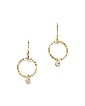 Zoe Chicco 14k Yellow Gold Circle & Diamond Bezel Drop Earrings