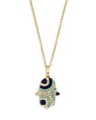 Bloomingdale's Blue Sapphire, Turquoise & Diamond Hamsa Hand Pendant Necklace In 14k Yellow Gold, 16-18 - 100% Exclusive