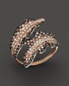 Brown And White Diamond Leaf Statement Ring In 14k Rose Gold