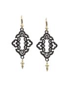 Armenta 18k Yellow Gold And Blackened Sterling Silver Old World Champagne Diamond And White Sapphire Scroll Drop Earrings