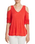 Red Haute Cold-shoulder Crochet-sleeve Top