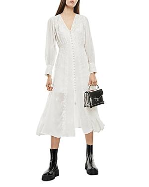 The Kooples V Neck Embroidered Midi Dress