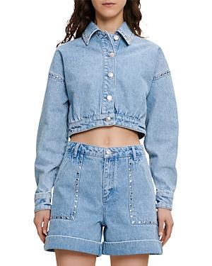 Maje Bedrio Studded Denim Crop Jacket